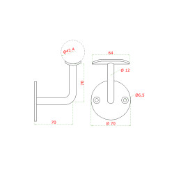 Držiak madla ø 42,4 mm na stenu, brúsená nerez AISI 304 Držiak madla ø 42,4 mm na stenu, brúsená nerez AISI 304